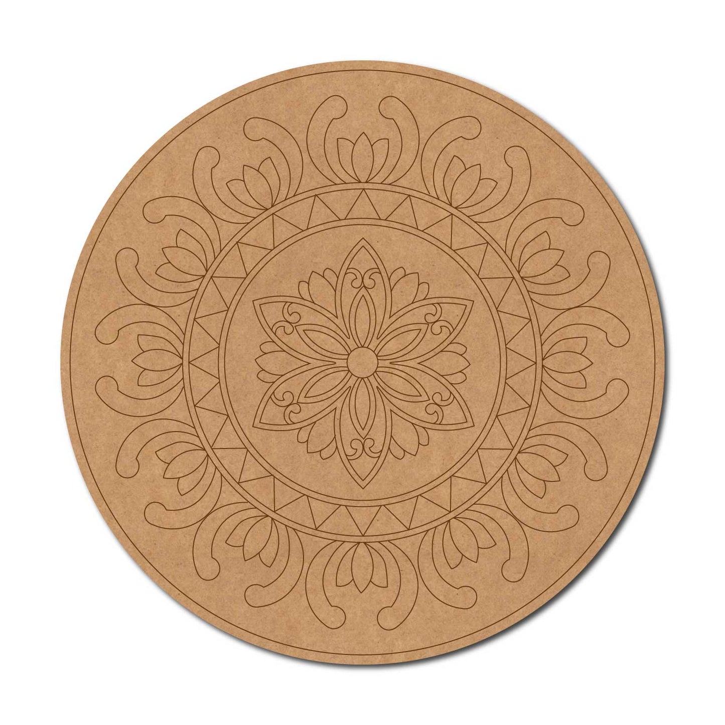 Lotus Floral Mandala Pre Marked Round MDF Design 1
