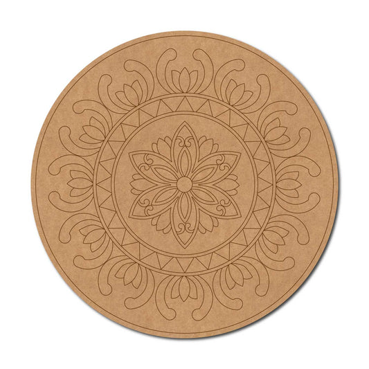 Lotus Floral Mandala Pre Marked Round MDF Design 1
