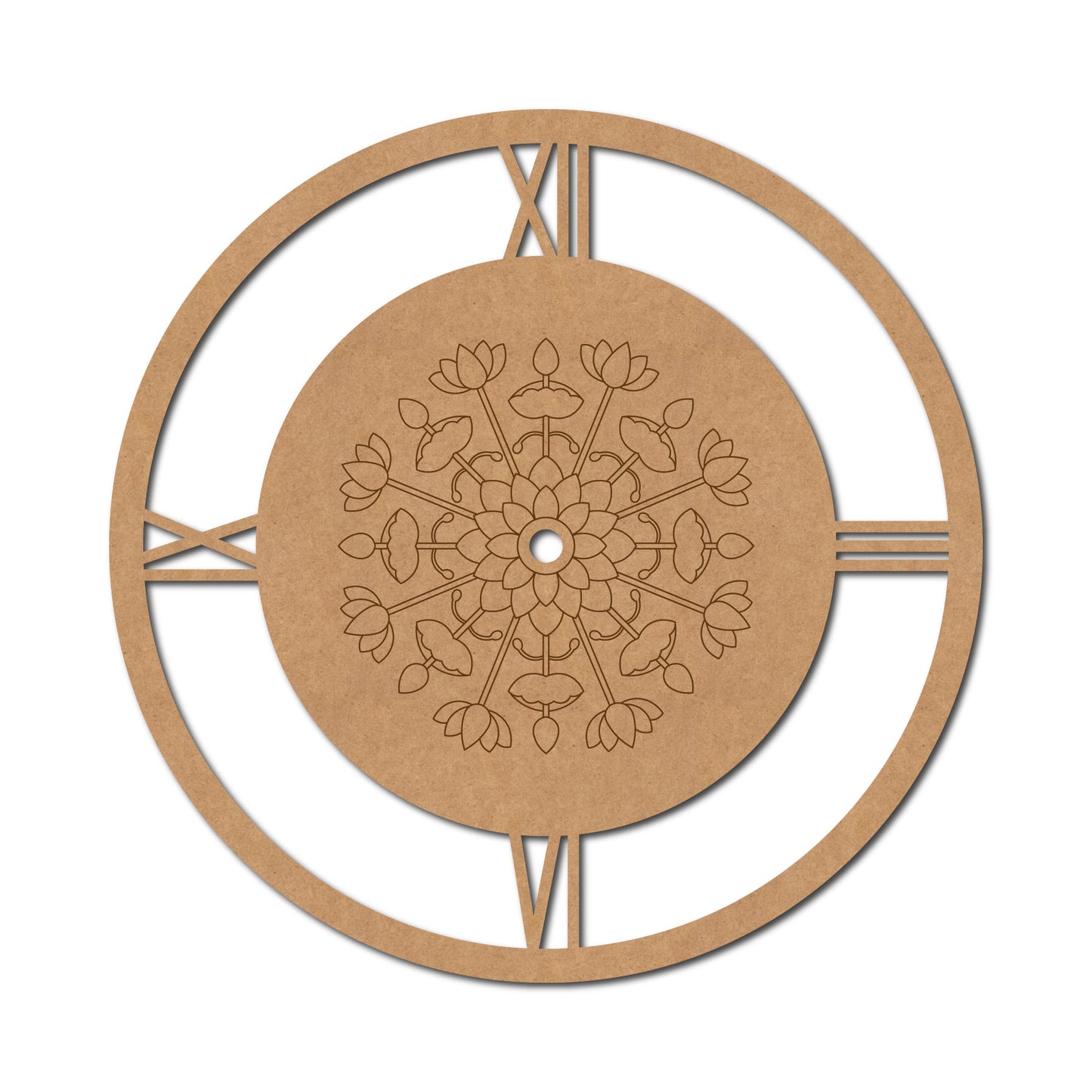 Lotus Mandala Clock Pre Marked MDF Design 1