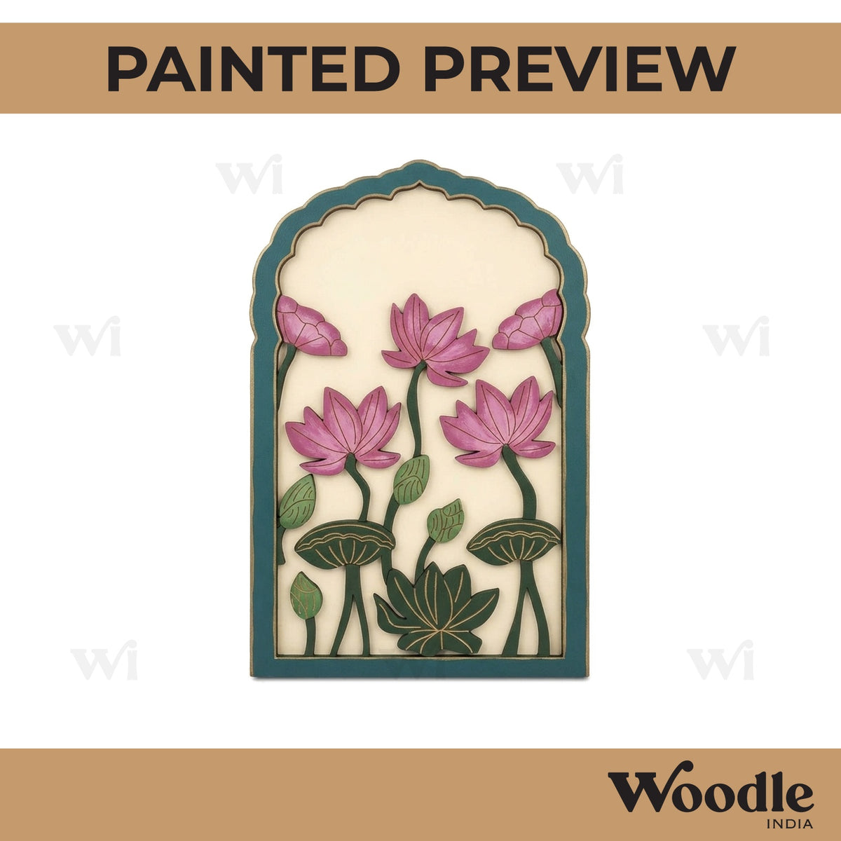 Lotus Floral Jharokha Pre Marked Base MDF Design 1
