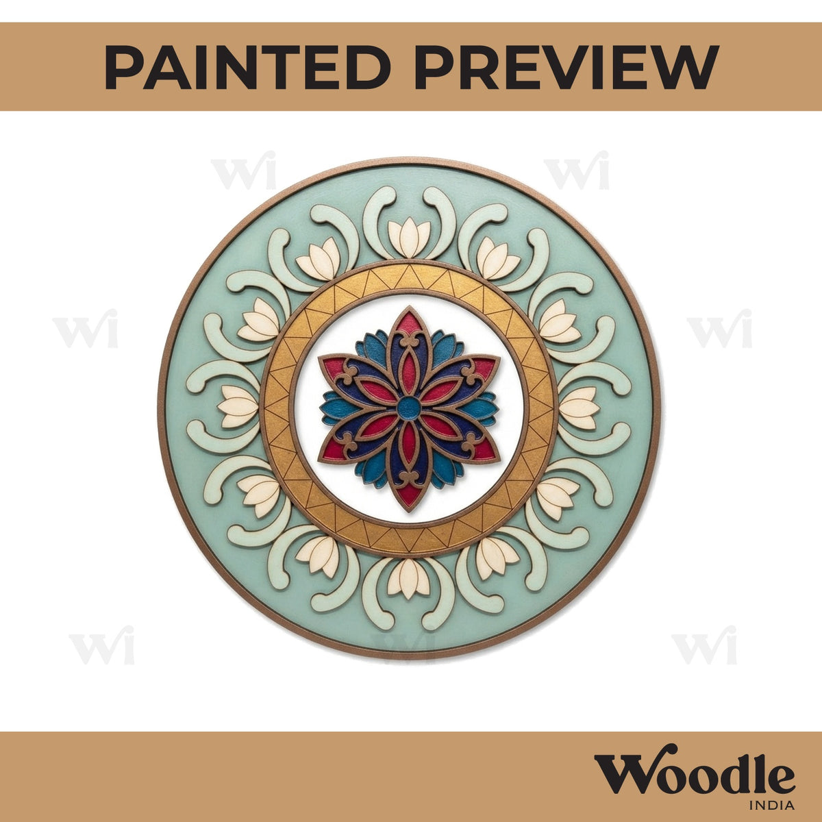 Lotus Floral Mandala Pre Marked Round MDF Design 1