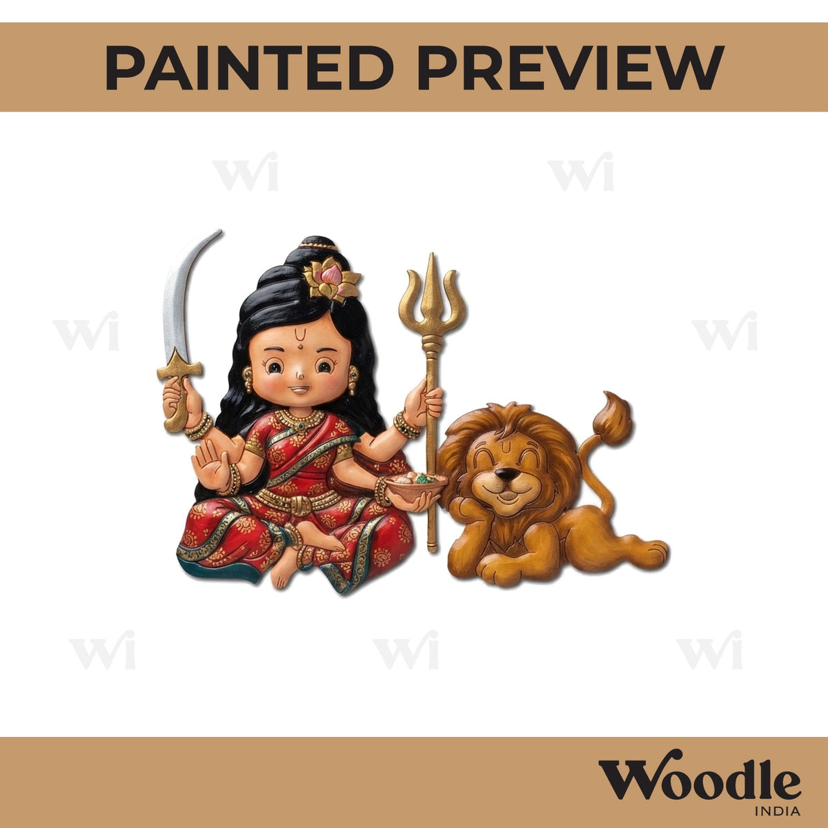Maa Parvati With Lion Pre Marked MDF Design 1