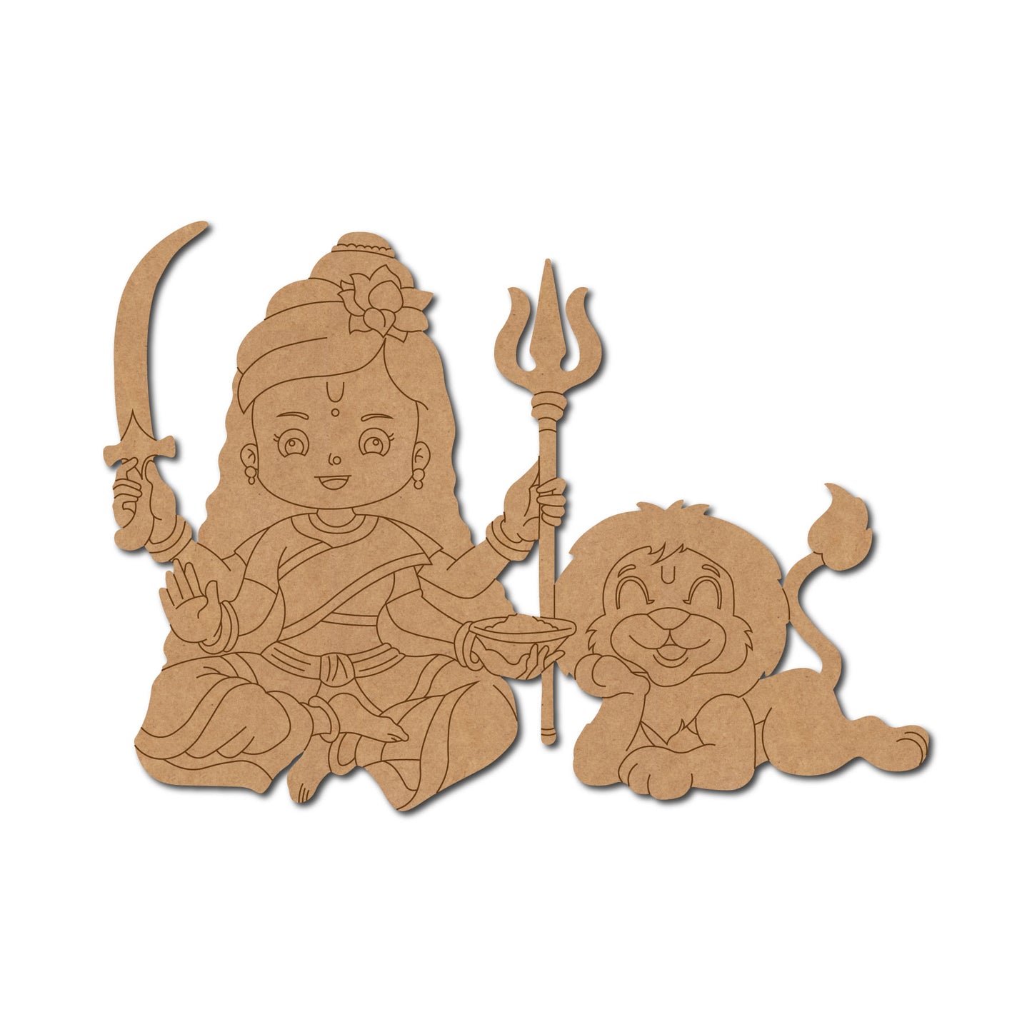 Maa Parvati With Lion Pre Marked MDF Design 1