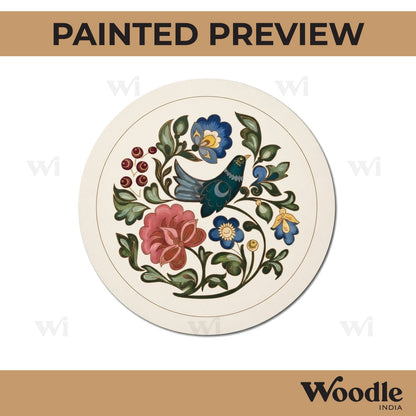 Madhubani Bird Floral Pre Marked Round MDF Design 1