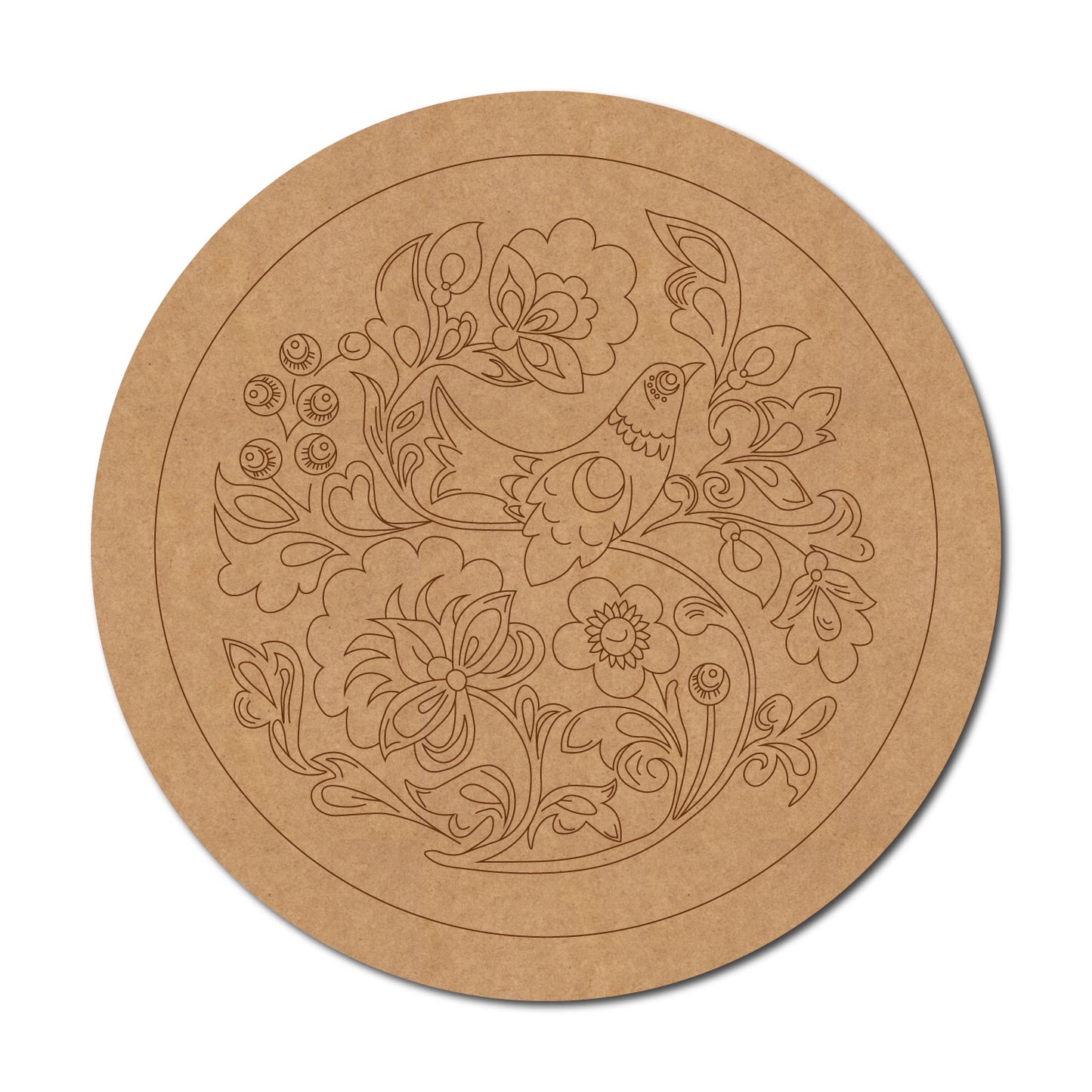 Madhubani Bird Floral Pre Marked Round MDF Design 1
