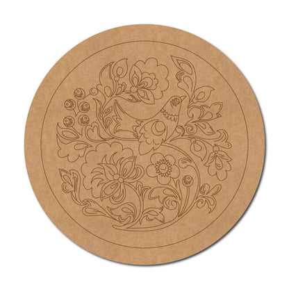 Madhubani Bird Floral Pre Marked Round MDF Design 1