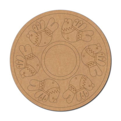 Madhubani Birds Diya Tealight Holder Pre Marked MDF Design 2