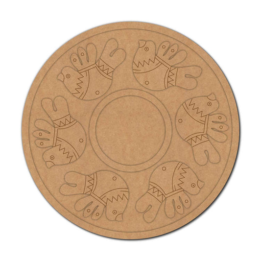 Madhubani Birds Diya Tealight Holder Pre Marked MDF Design 2