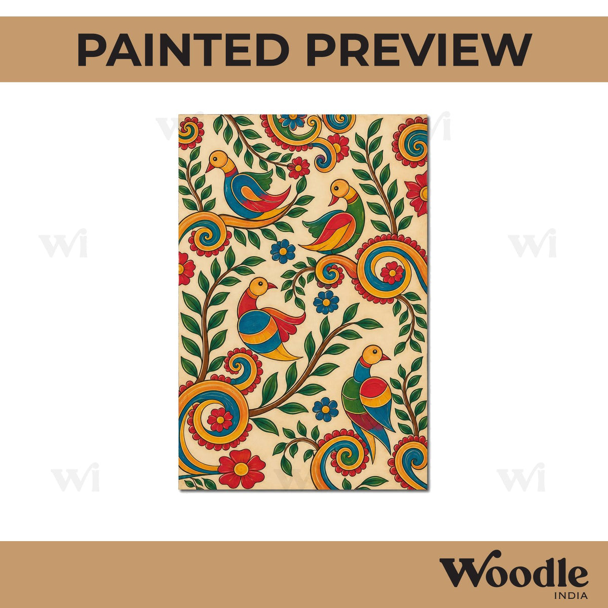 Madhubani Birds Floral Pre Marked Base MDF Design 1
