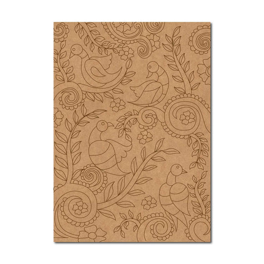 Madhubani Birds Floral Pre Marked Base MDF Design 1