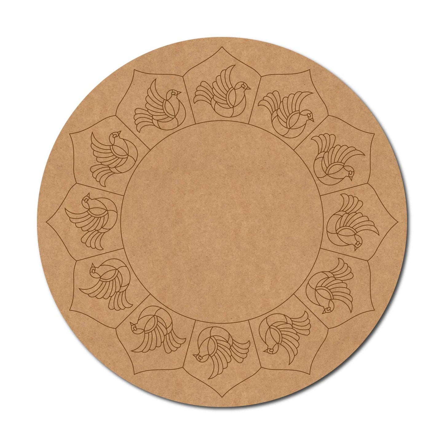 Madhubani Birds Pre Marked Round MDF Design 1