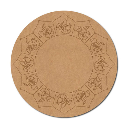Madhubani Birds Pre Marked Round MDF Design 1