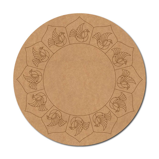 Madhubani Birds Pre Marked Round MDF Design 1