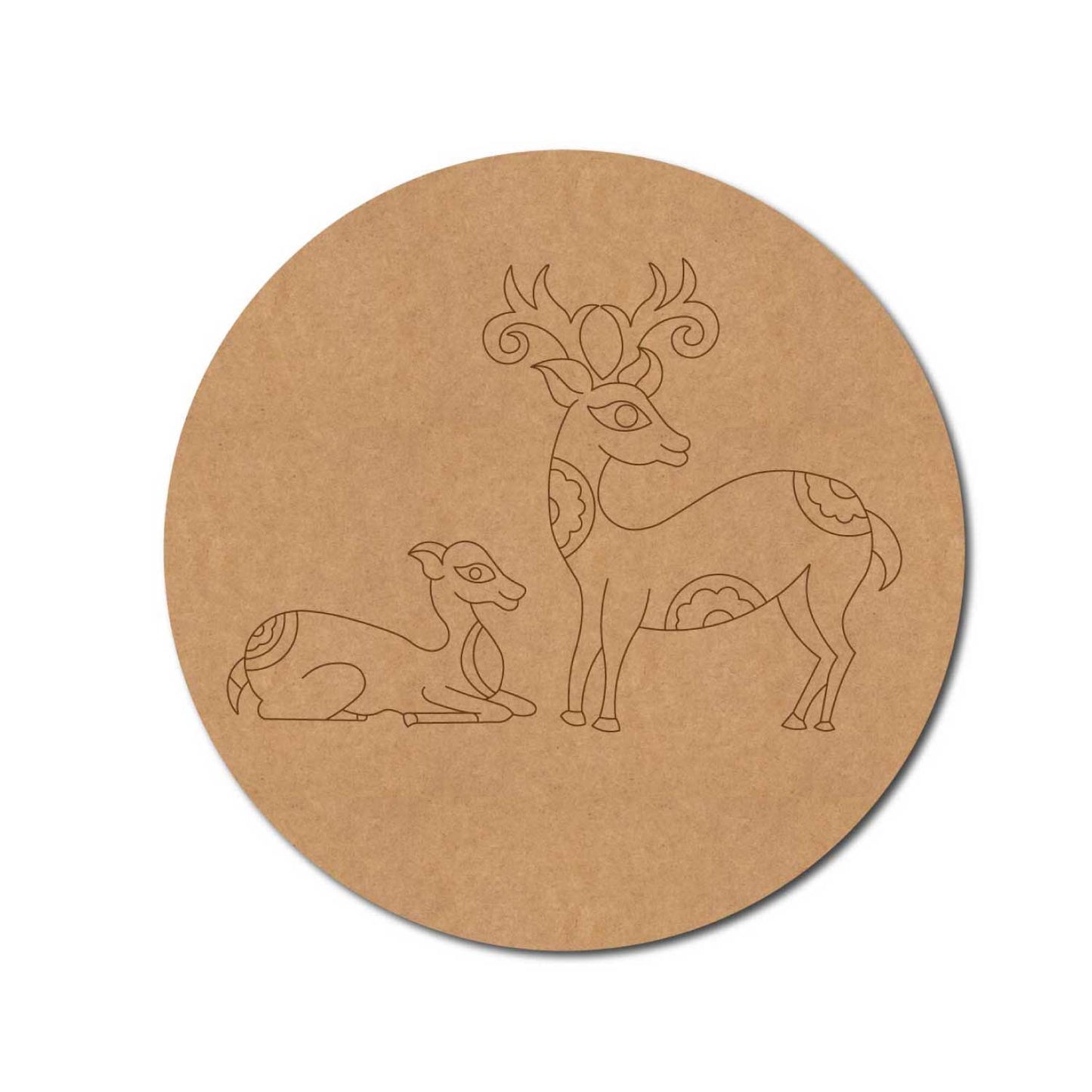Madhubani Deer Pre Marked Round MDF Design 1