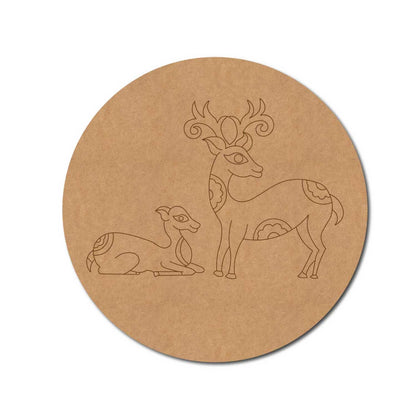 Madhubani Deer Pre Marked Round MDF Design 1