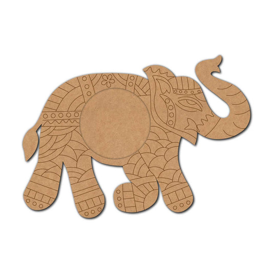 Madhubani Elephant Diya Tealight Holder Pre Marked MDF Design 1