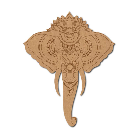 Madhubani Elephant Lotus Mandala Pre Marked MDF Design 1