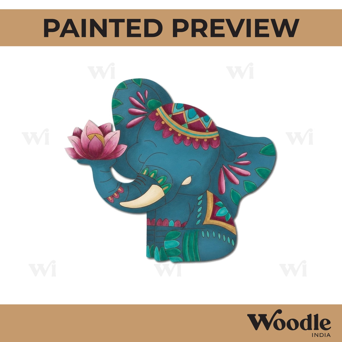 Madhubani Elephant Lotus Pre Marked MDF Design 1