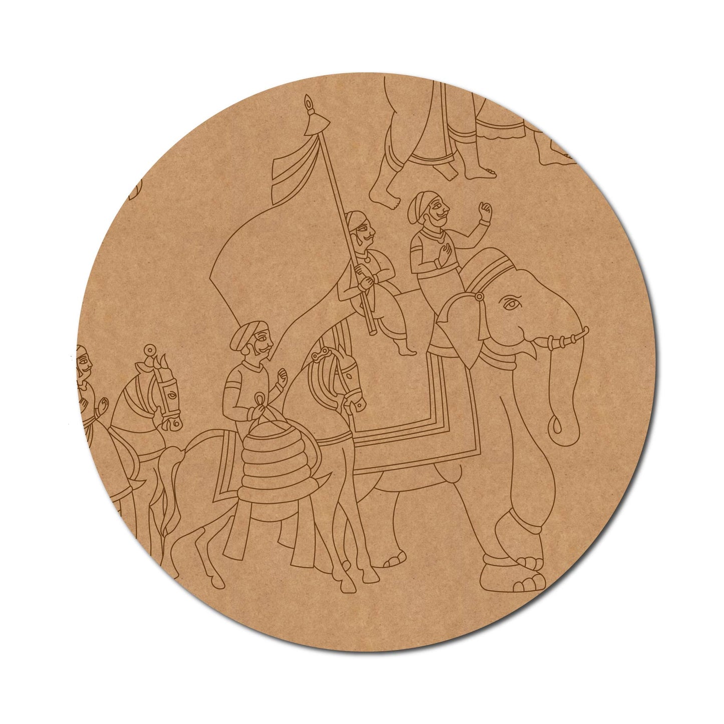 Madhubani Elephant Mughal Pre Marked Round MDF Design 1