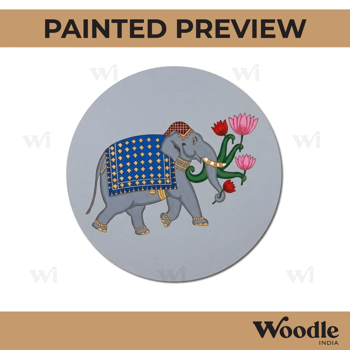Madhubani Elephant Mughal Pre Marked Round MDF Design 2