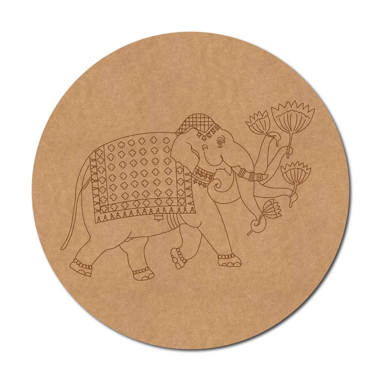 Madhubani Elephant Mughal Pre Marked Round MDF Design 2