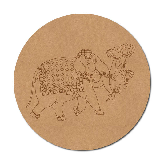 Madhubani Elephant Mughal Pre Marked Round MDF Design 2