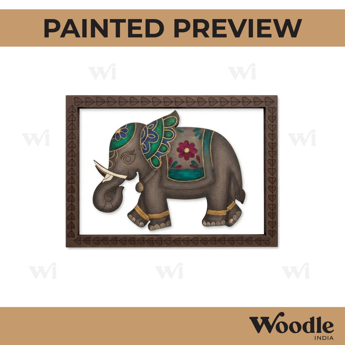 Madhubani Elephant Pre Marked Rectangle MDF Design 1