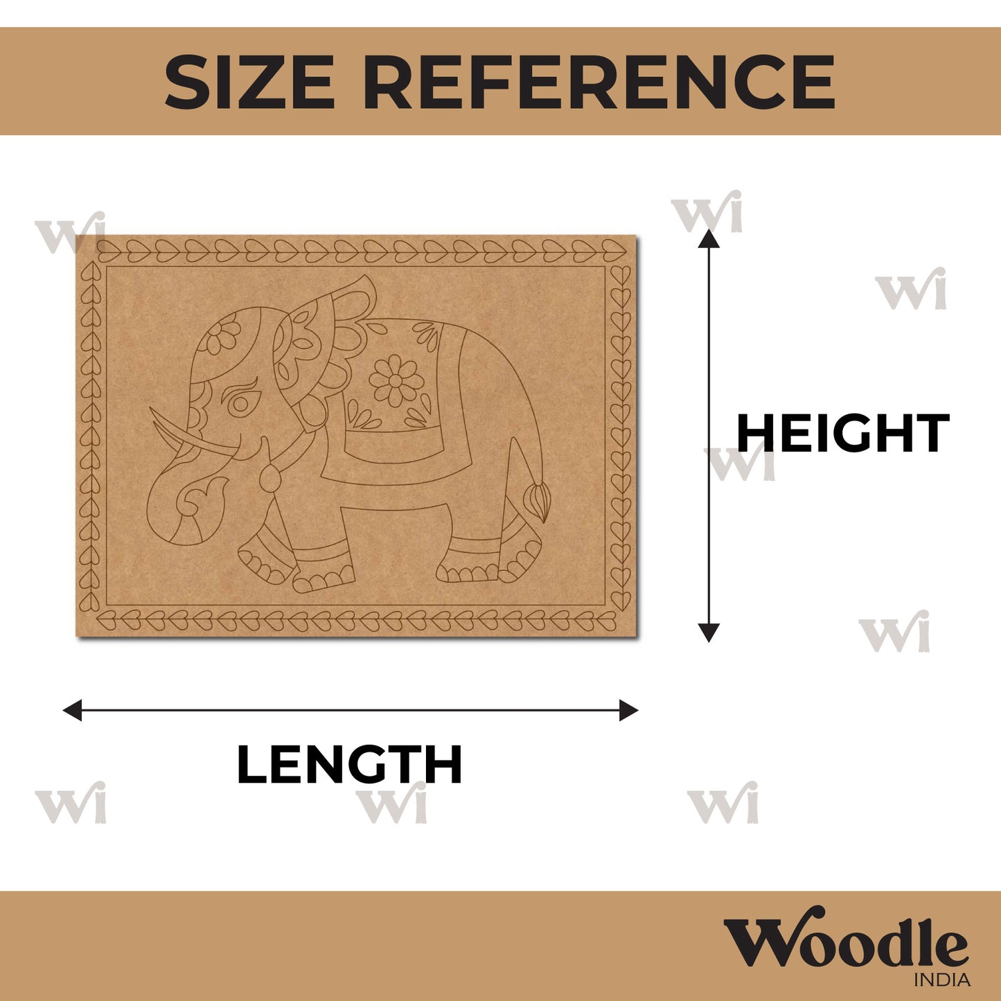 Madhubani Elephant Pre Marked Rectangle MDF Design 1