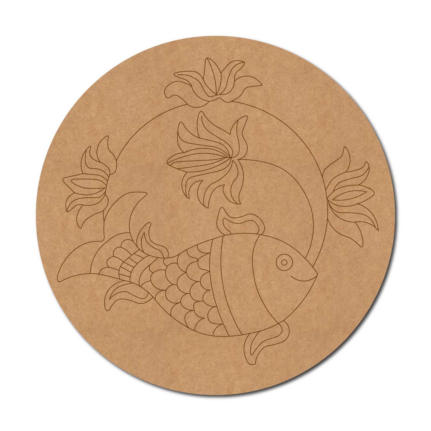 Madhubani Fish Lotus Pre Marked Round MDF Design 1