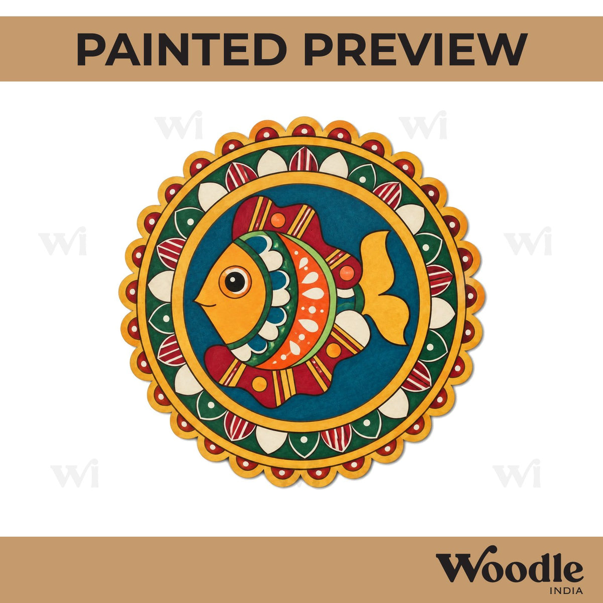 Madhubani Fish Pre Marked Base MDF Design 3