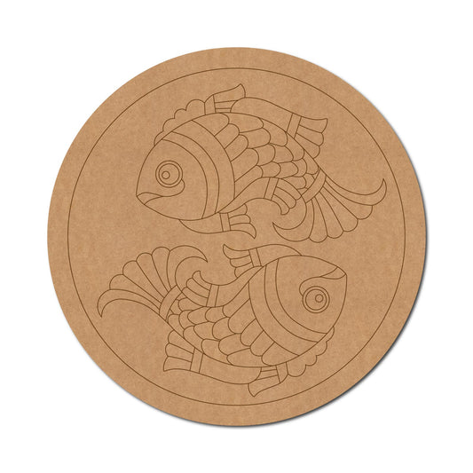 Madhubani Fish Pre Marked Round MDF Design 1