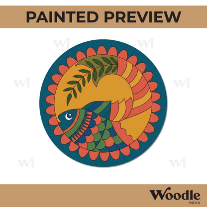 Madhubani Fish Pre Marked Round MDF Design 3