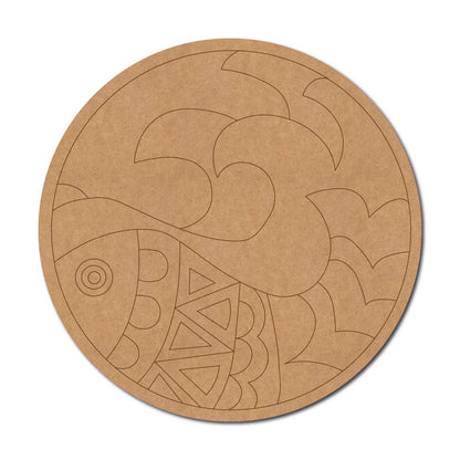 Madhubani Fish Pre Marked Round MDF Design 4