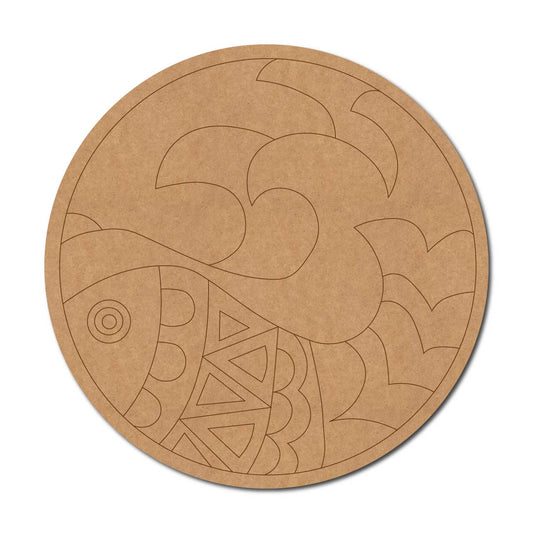 Madhubani Fish Pre Marked Round MDF Design 4