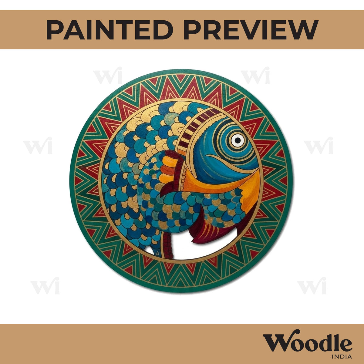 Madhubani Fish Pre Marked Round MDF Design 5