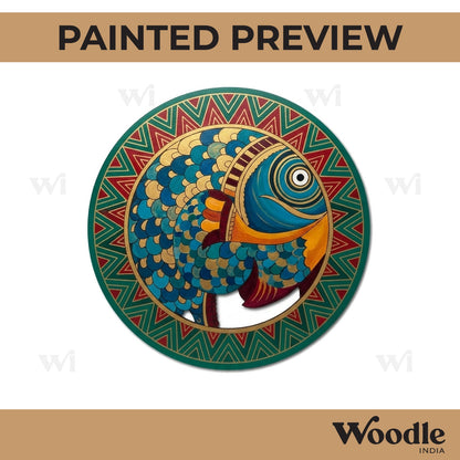 Madhubani Fish Pre Marked Round MDF Design 5