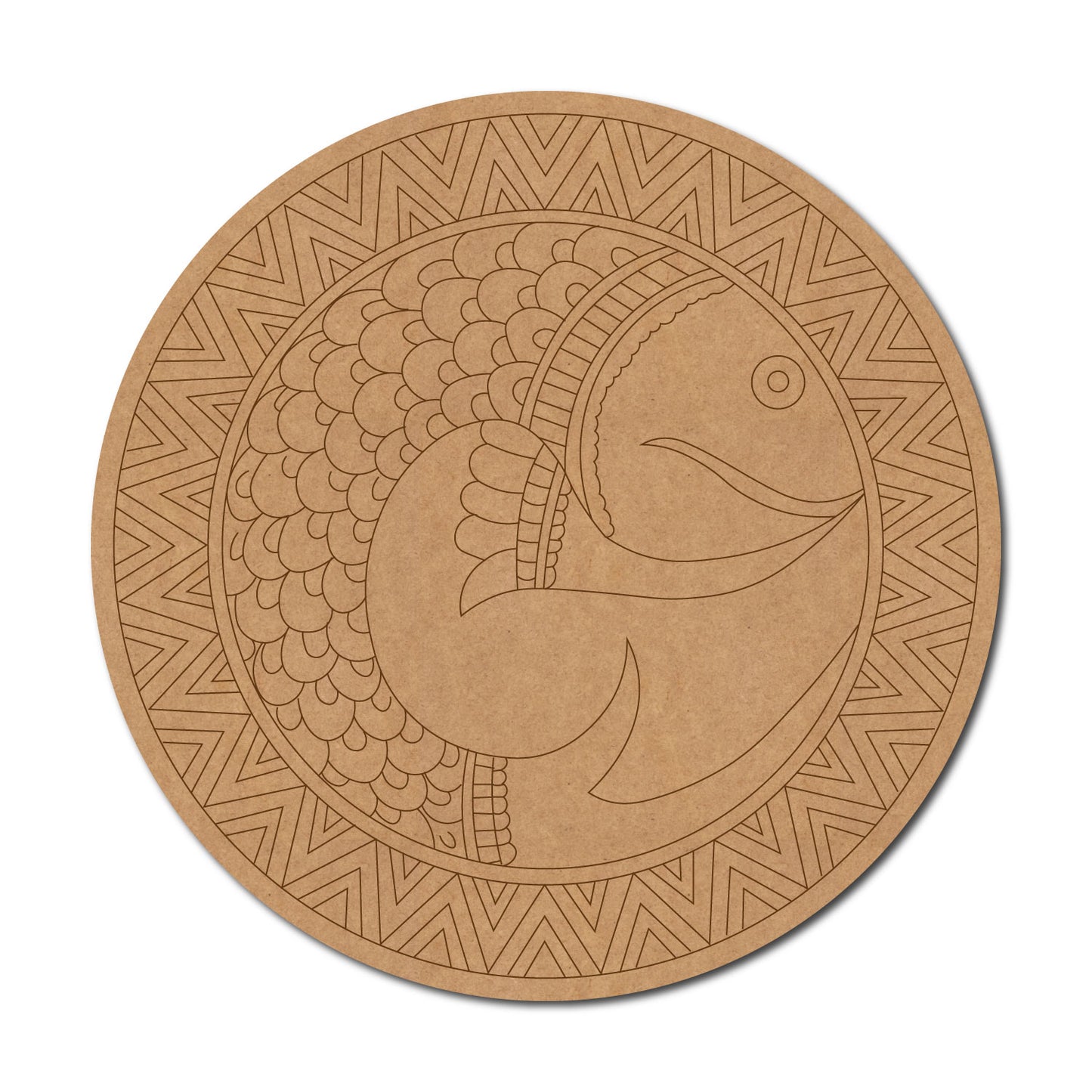 Madhubani Fish Pre Marked Round MDF Design 5