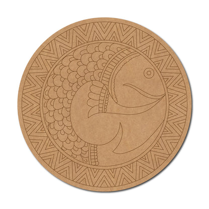 Madhubani Fish Pre Marked Round MDF Design 5