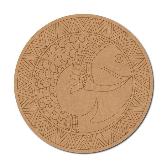 Madhubani Fish Pre Marked Round MDF Design 5