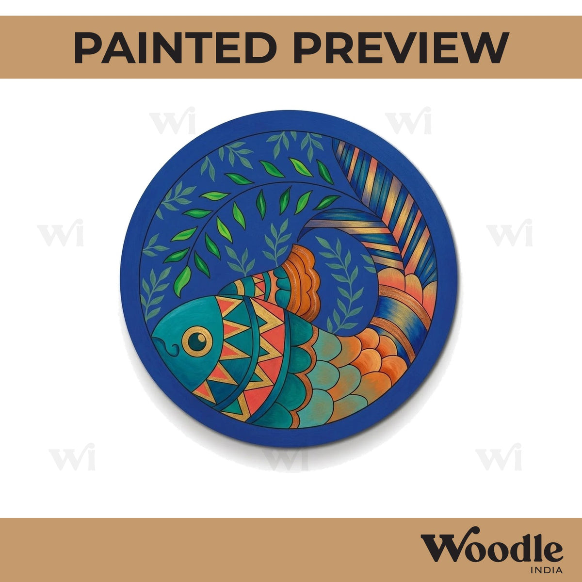 Madhubani Fish Pre Marked Round MDF Design 6