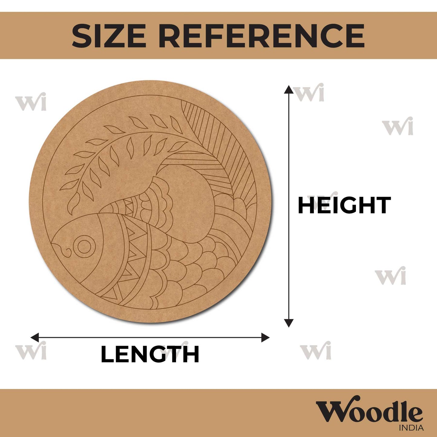 Madhubani Fish Pre Marked Round MDF Design 6