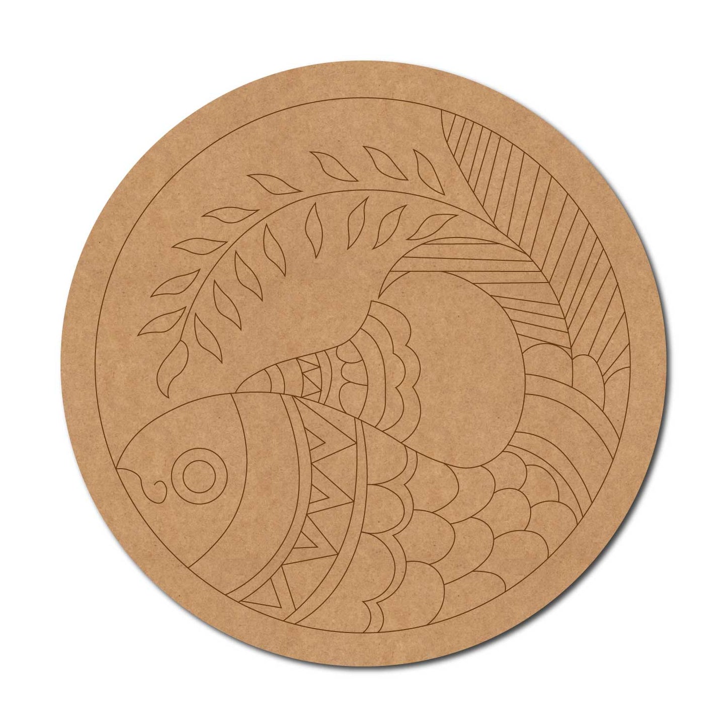 Madhubani Fish Pre Marked Round MDF Design 6