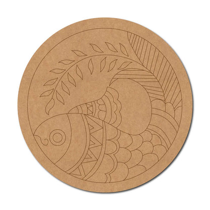 Madhubani Fish Pre Marked Round MDF Design 6