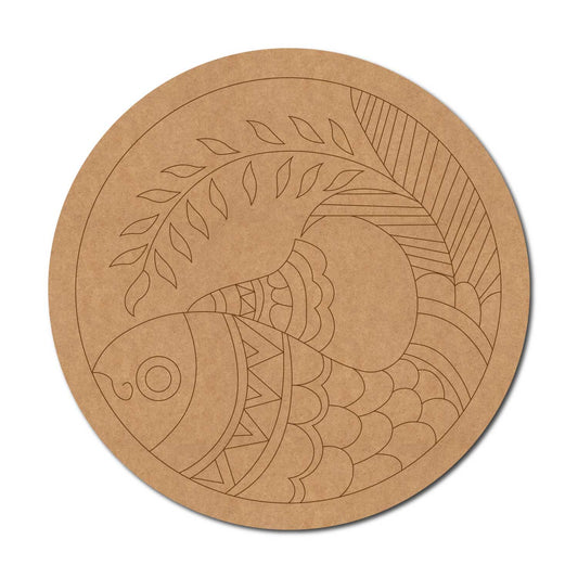 Madhubani Fish Pre Marked Round MDF Design 6