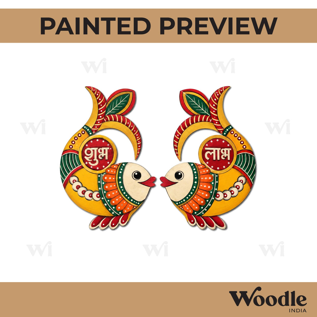 Madhubani Fish Shubh Labh Pre Marked Base MDF Design 1