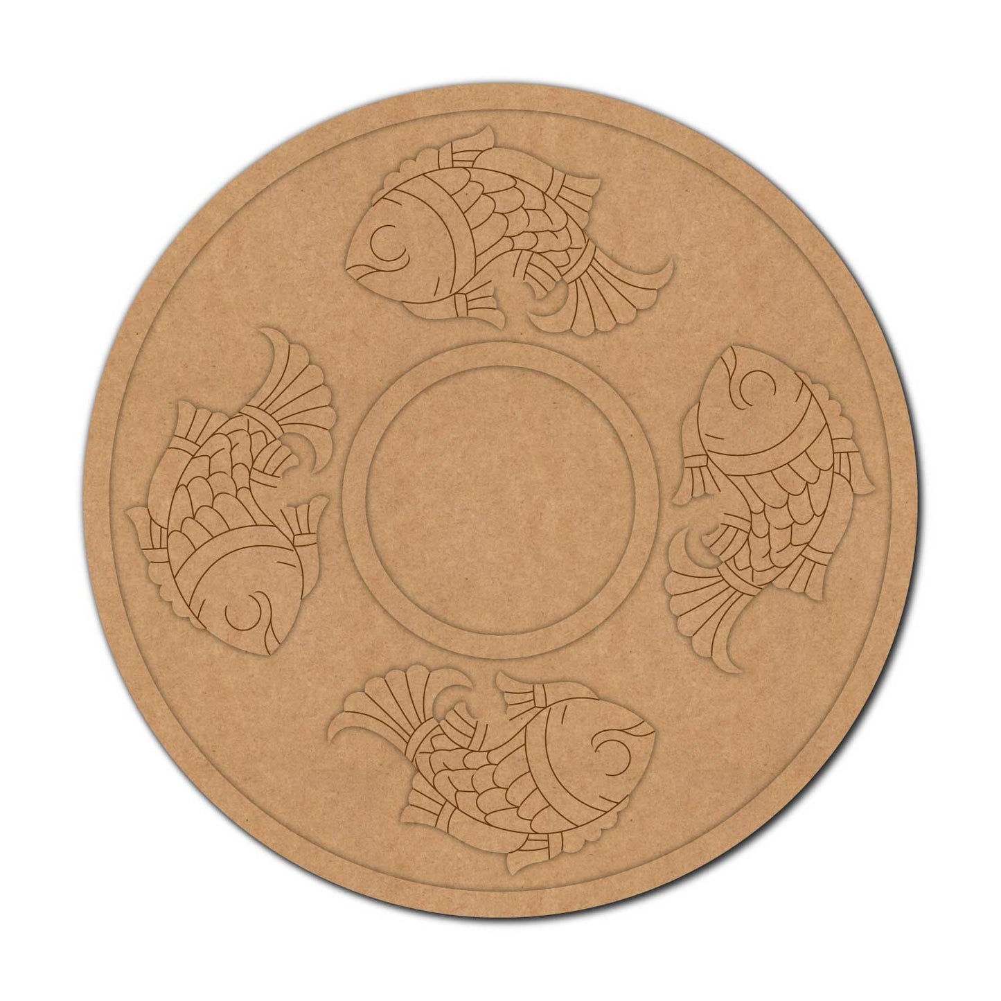 Madhubani Fishes Diya Tealight Holder Pre Marked MDF Design 1