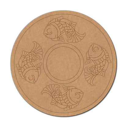 Madhubani Fishes Diya Tealight Holder Pre Marked MDF Design 1