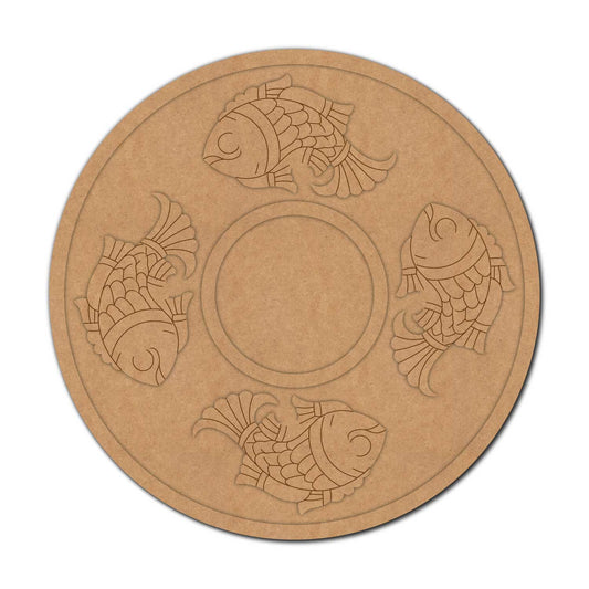 Madhubani Fishes Diya Tealight Holder Pre Marked MDF Design 1