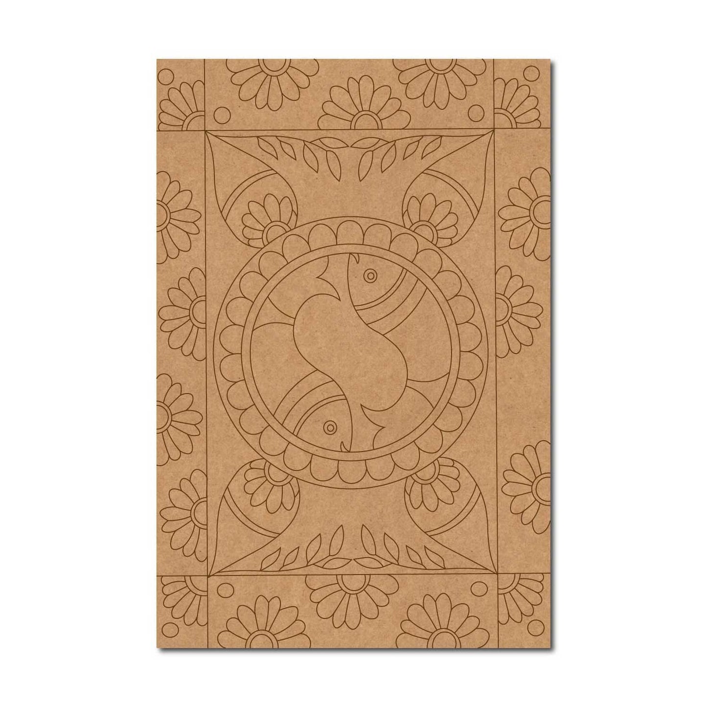 Madhubani Fishes Mandala Pre Marked Rectangle MDF Design 1