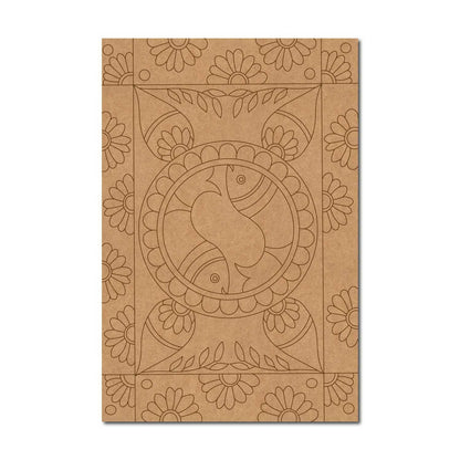 Madhubani Fishes Mandala Pre Marked Rectangle MDF Design 1